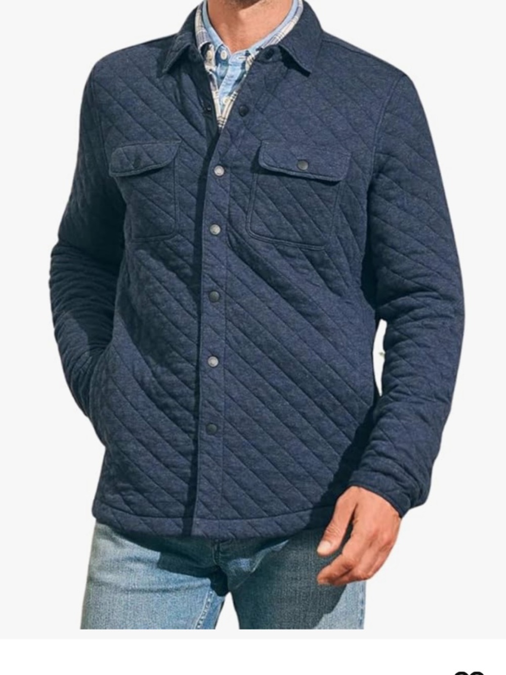 Faherty Quilted Fleece CPO Jacket Navy Melange Mens XL